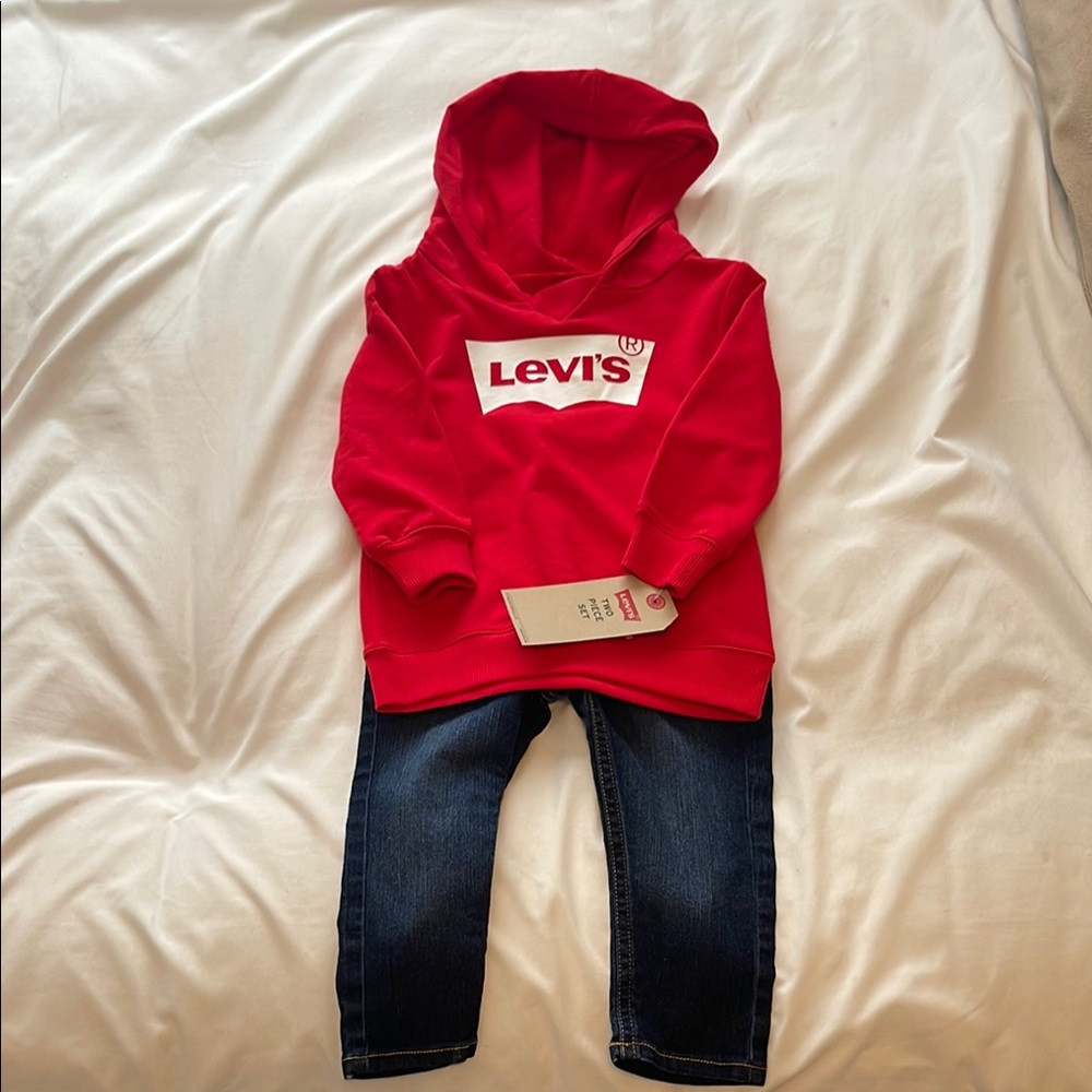 Levi's Red Hoodie and Blue Jeans Set